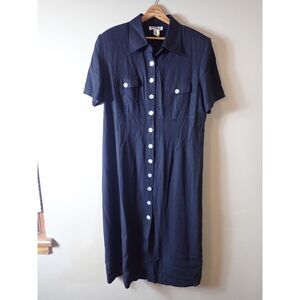 Gemini II Dress Womens Vintage Black Button Front Linen Blend Size 16